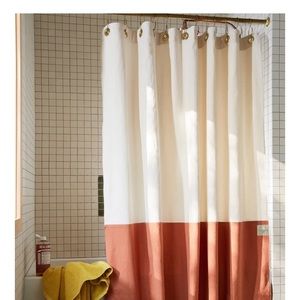 Quiet town canvas shower curtain in clay